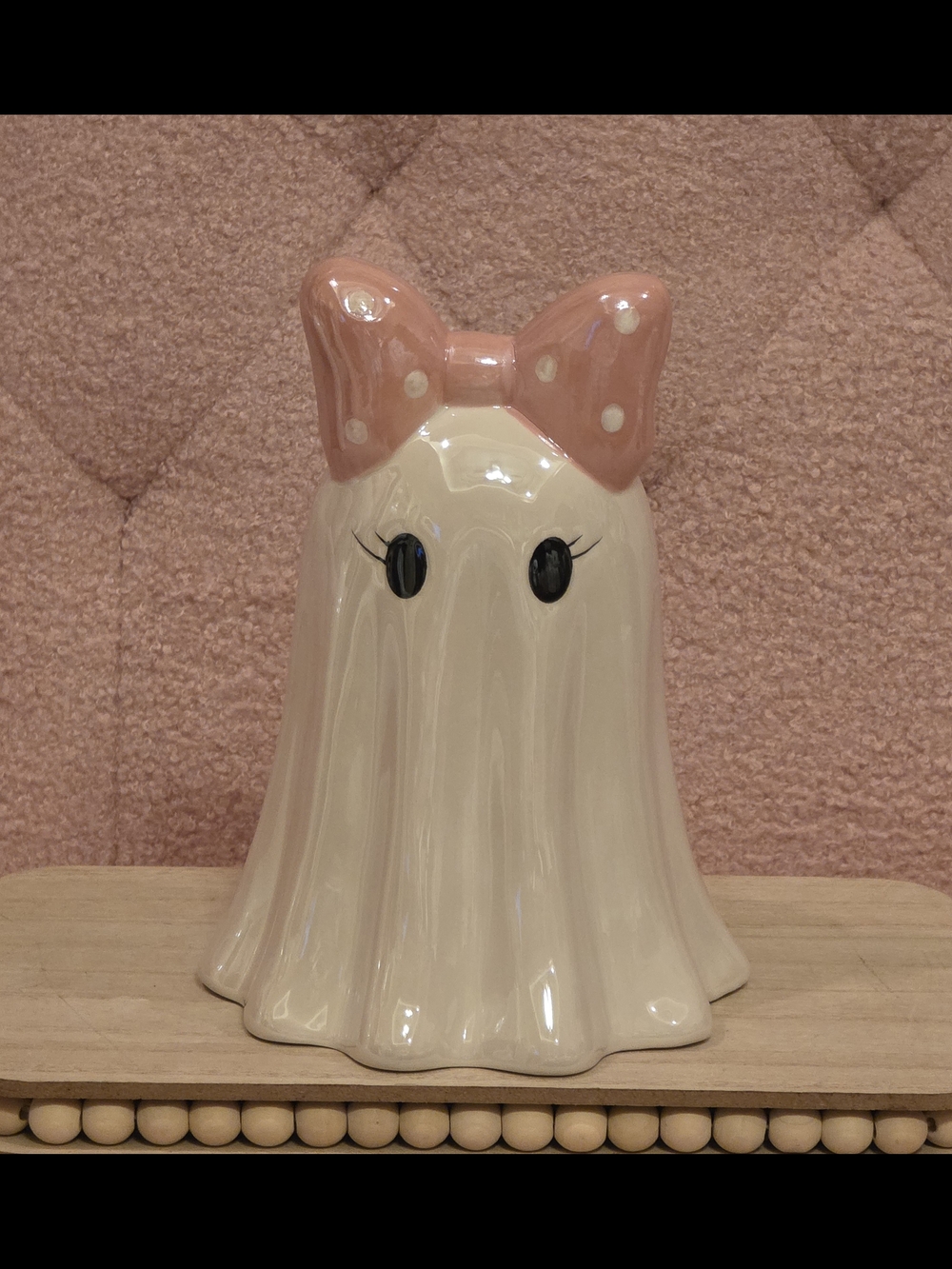 Pink Bow Ceramic Ghost Figurine - Decorative Home Art